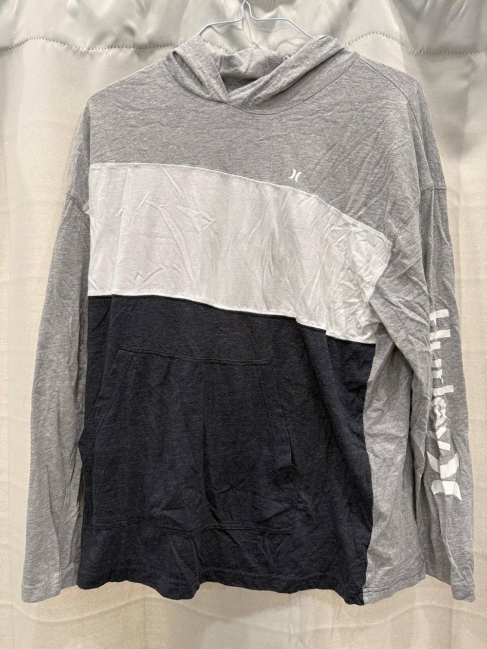 Hurley Colorblock Hoodie XXL Gray Black White Lightweight Pullover